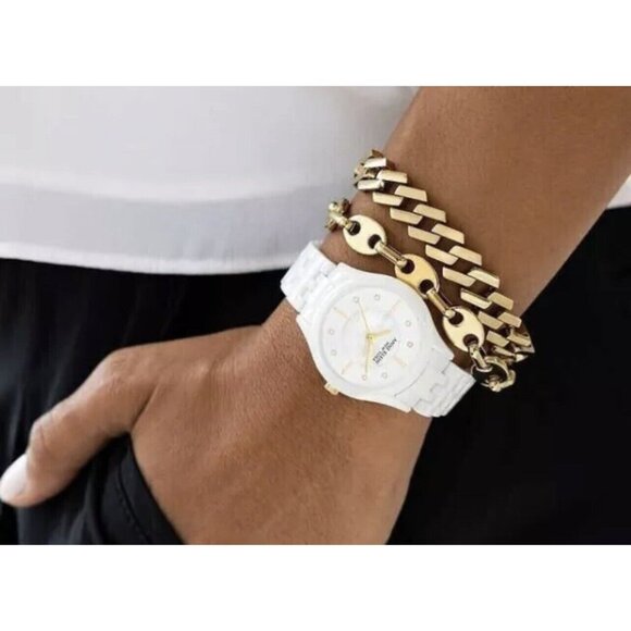Anne Klein Ladies 12/7740WTST White Ceramic Watch w/ 2- Gold Tone SS Bracelets - Picture 4 of 5